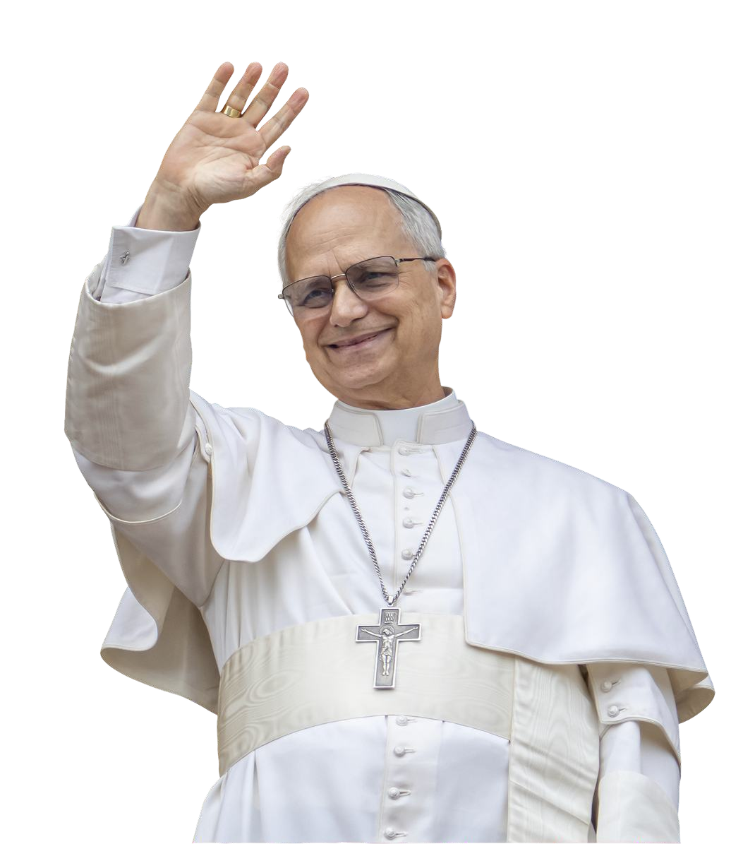 Papa León XIV vestido de blanco y saludando con una mano